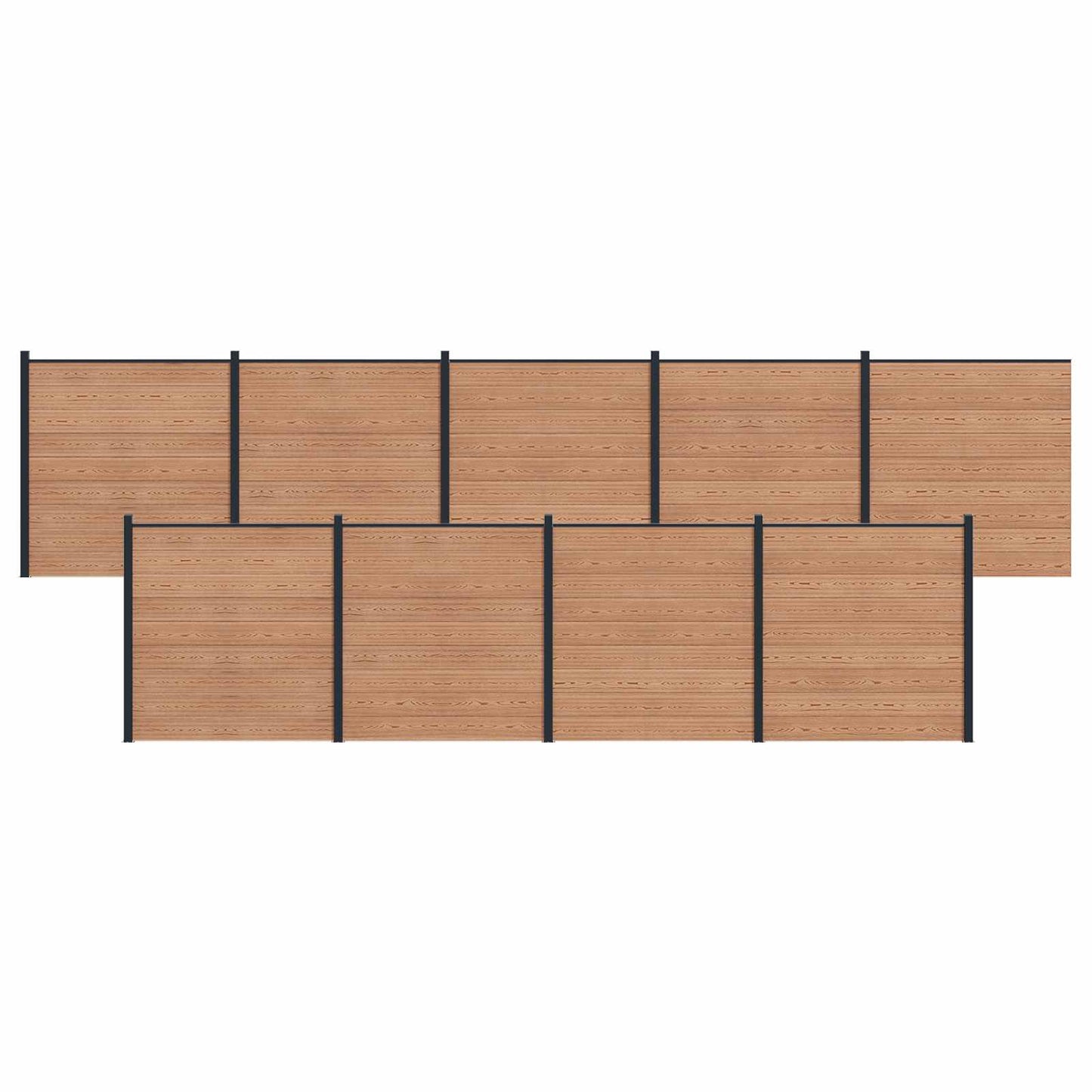 Fence Panel 9 pcs WPC and Aluminium Brown