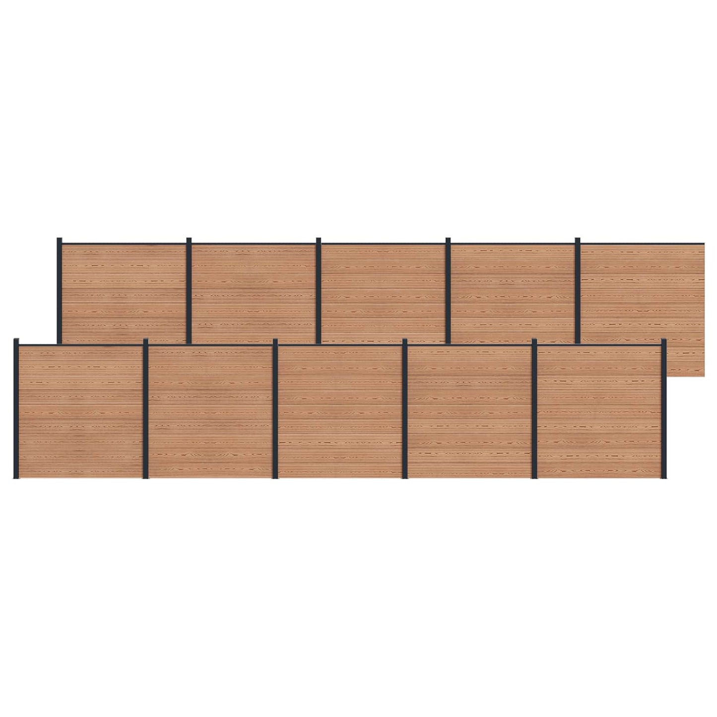Fence Panel 10 pcs WPC and Aluminium Brown