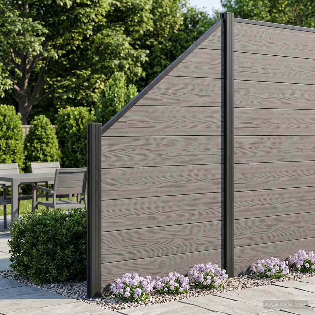 Fence Set 5 pcs 792 x 186 cm WPC and Aluminium Grey