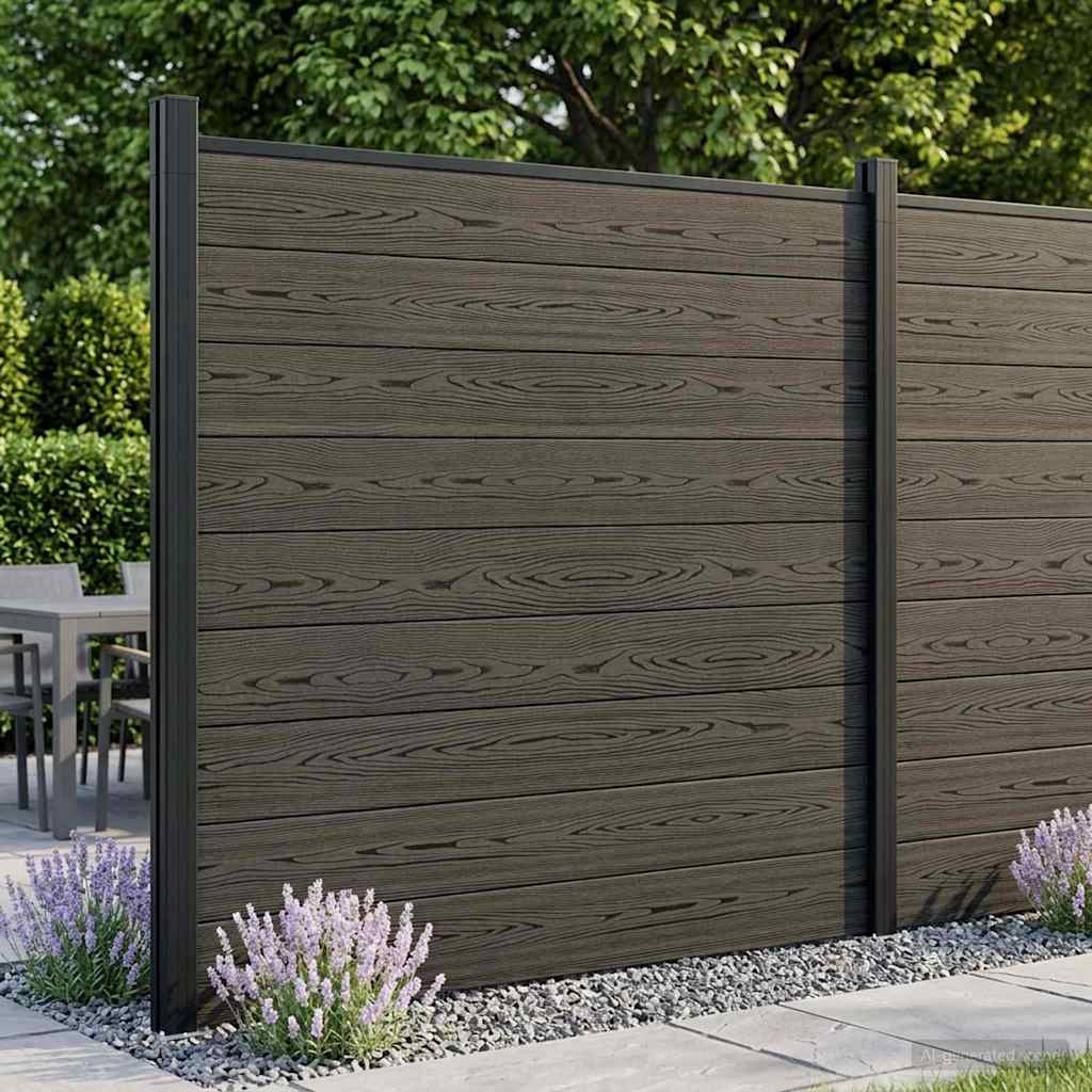Fence Set 2 pcs 353 x 186 cm WPC and Aluminium Black