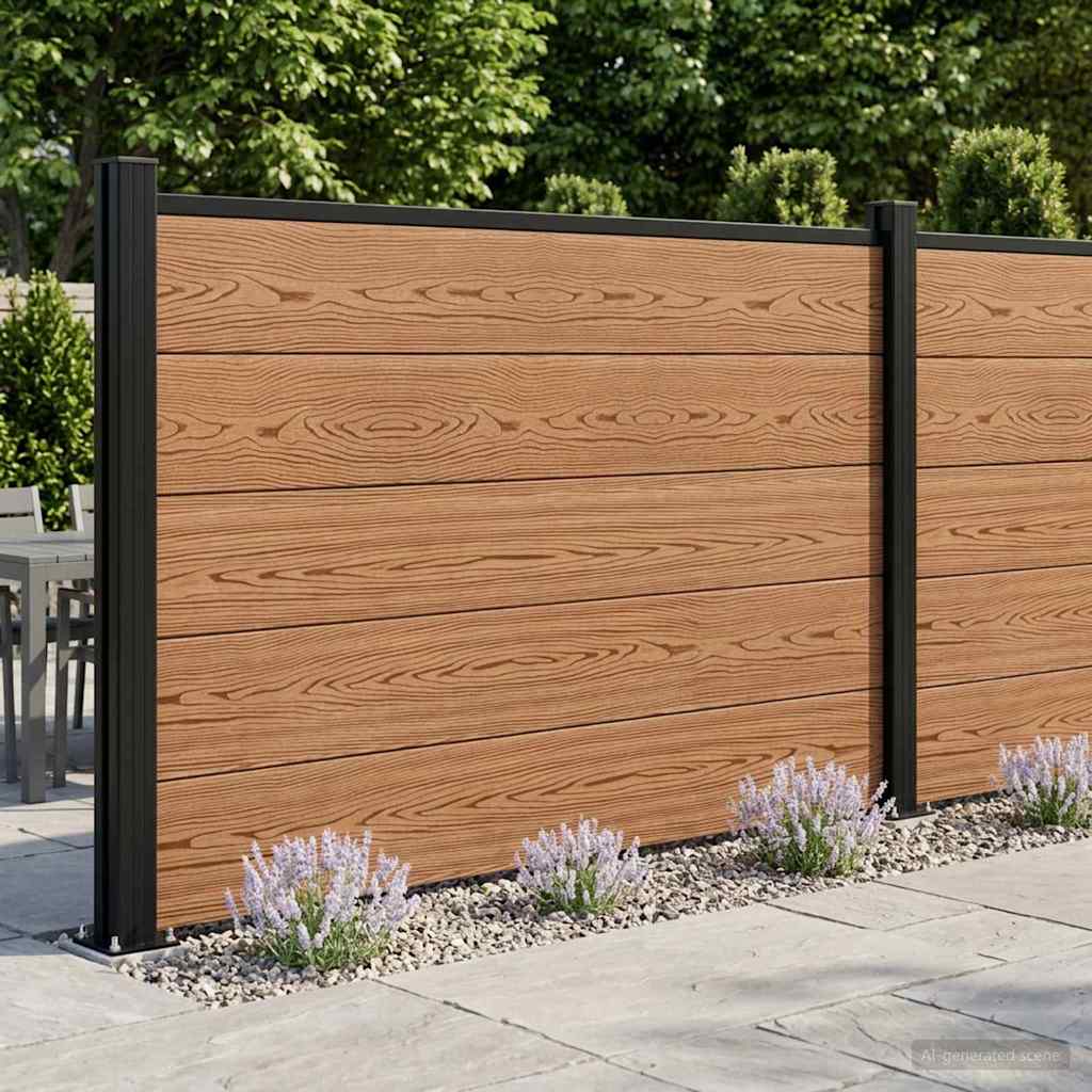Fence Panel 3 pcs WPC and Aluminium Brown
