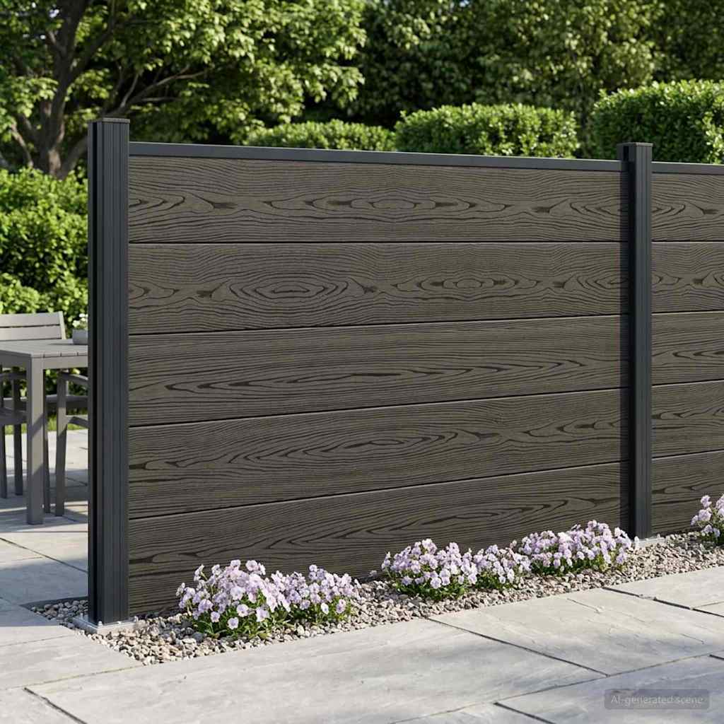 Fence Panel 2 pcs WPC and Aluminium Black