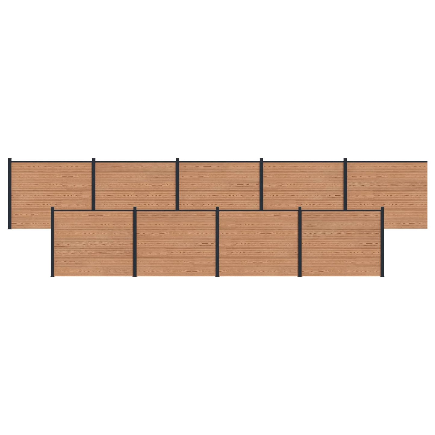 Fence Panel 9 pcs WPC and Aluminium Brown