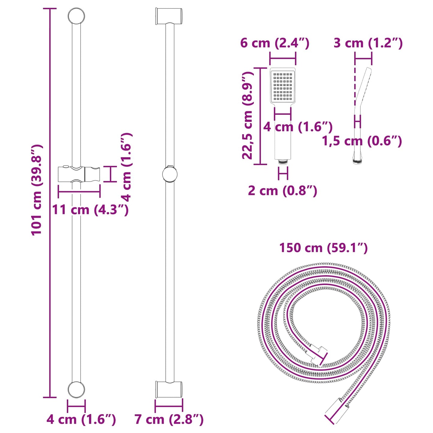 Shower System Set Chrome 100 cm Stainless Steel