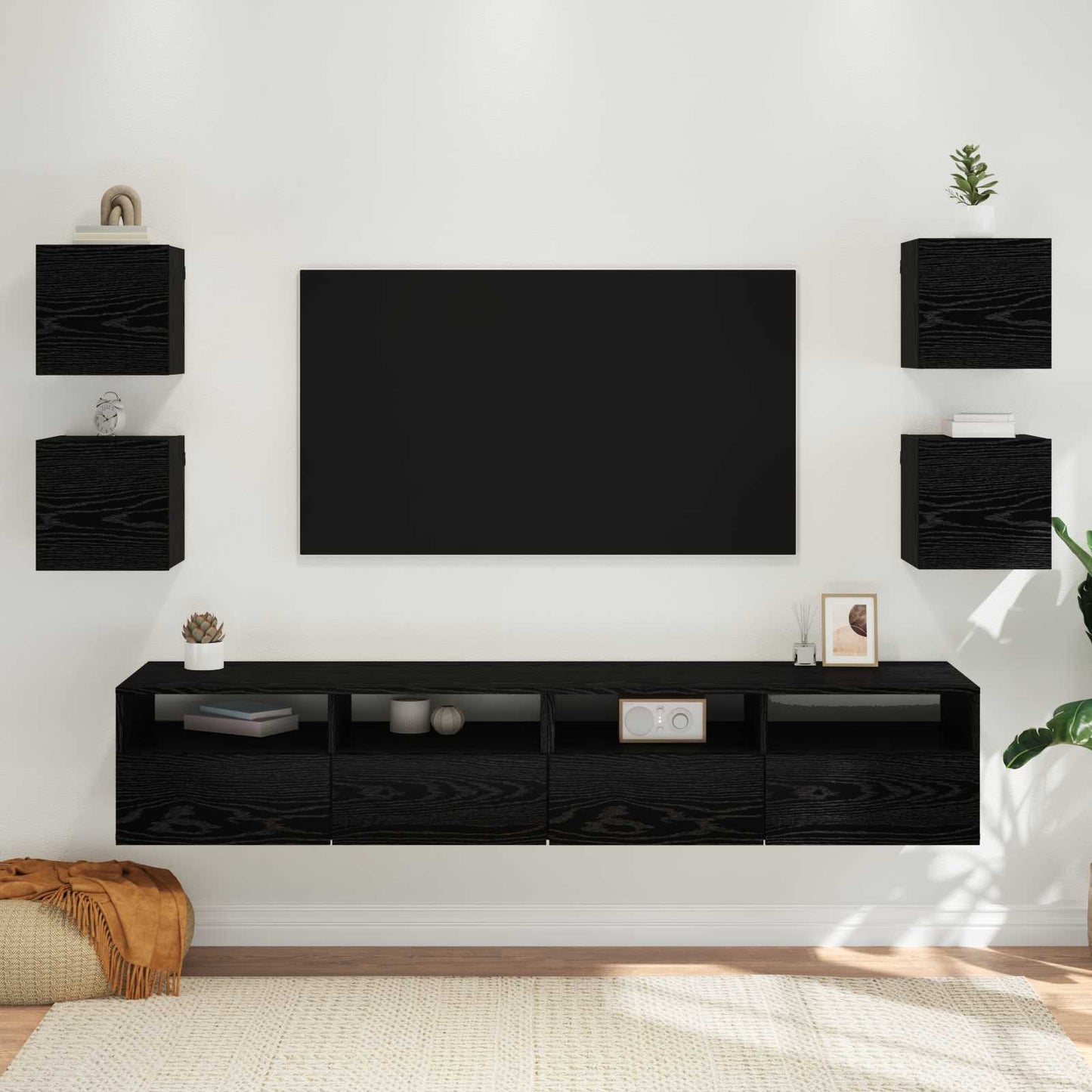 Wall Mounted TV Cabinet 4 pcs Black Oak 30.5 x 30 x 30 cm