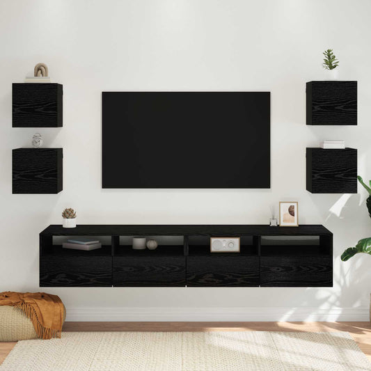 Wall Mounted TV Cabinet 4 pcs Black Oak 30.5 x 30 x 30 cm