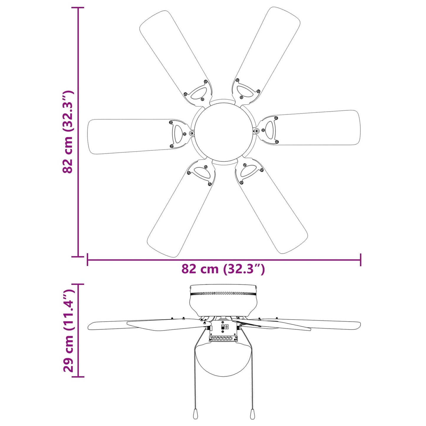 Ceiling Fan with Light Ø 82 cm White