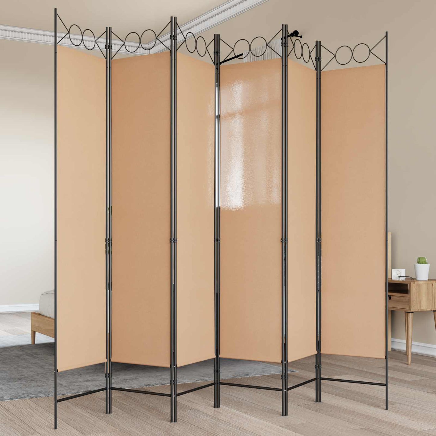 6-Panel Room Divider Beige 240 x 200 cm Fabric