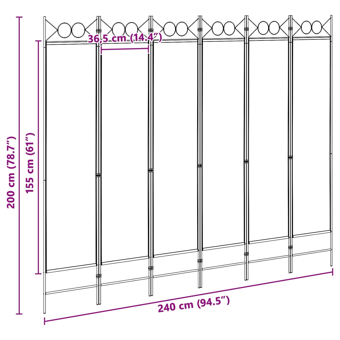 6-Panel Room Divider Beige 240 x 200 cm Fabric