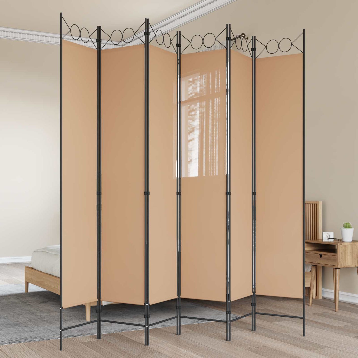 6-Panel Room Divider Beige 240 x 220 cm Fabric