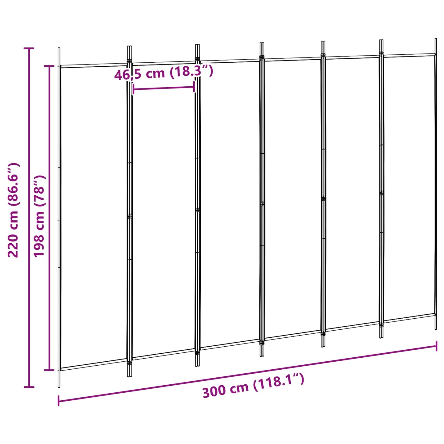 6-Panel Room Divider Beige 300 x 220 cm Fabric