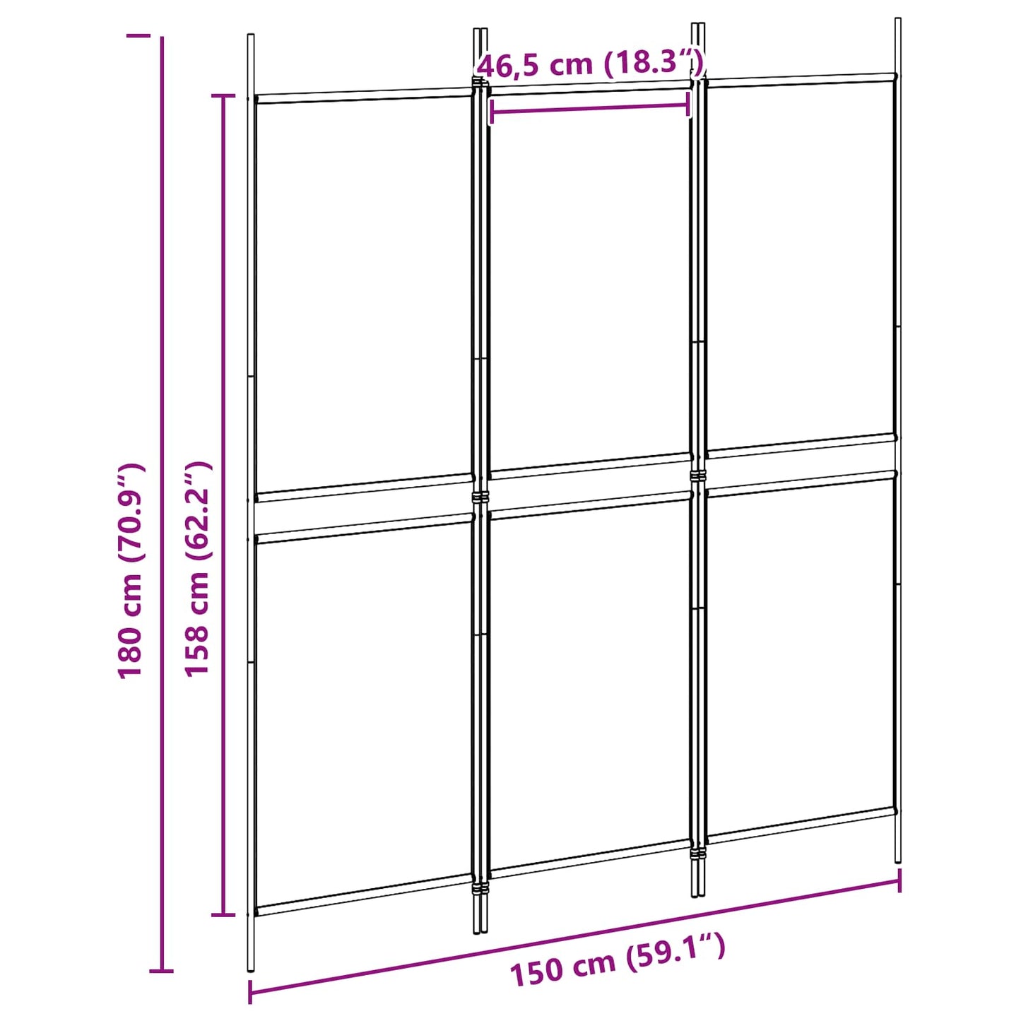 3-Panel Room Divider Beige 150 x 180 cm Fabric