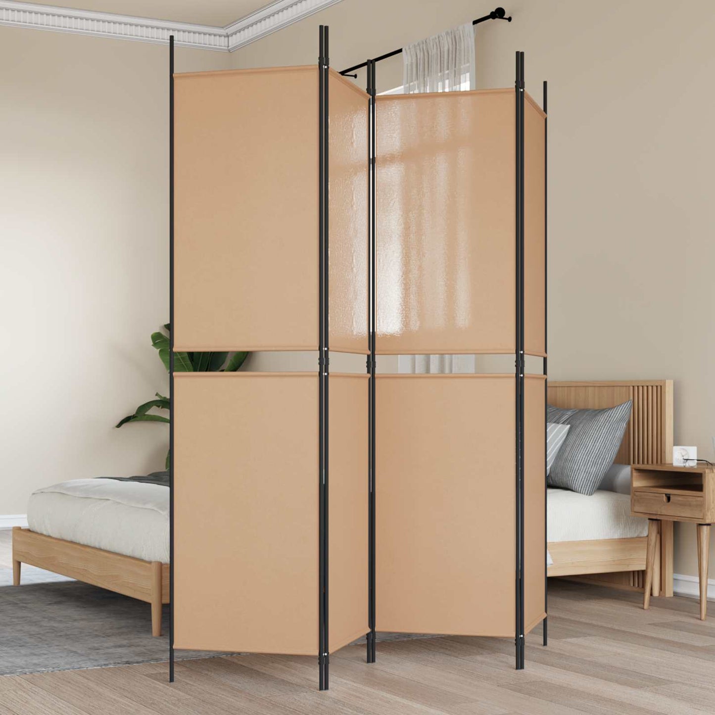 4-Panel Room Divider Beige 200 x 200 cm Fabric