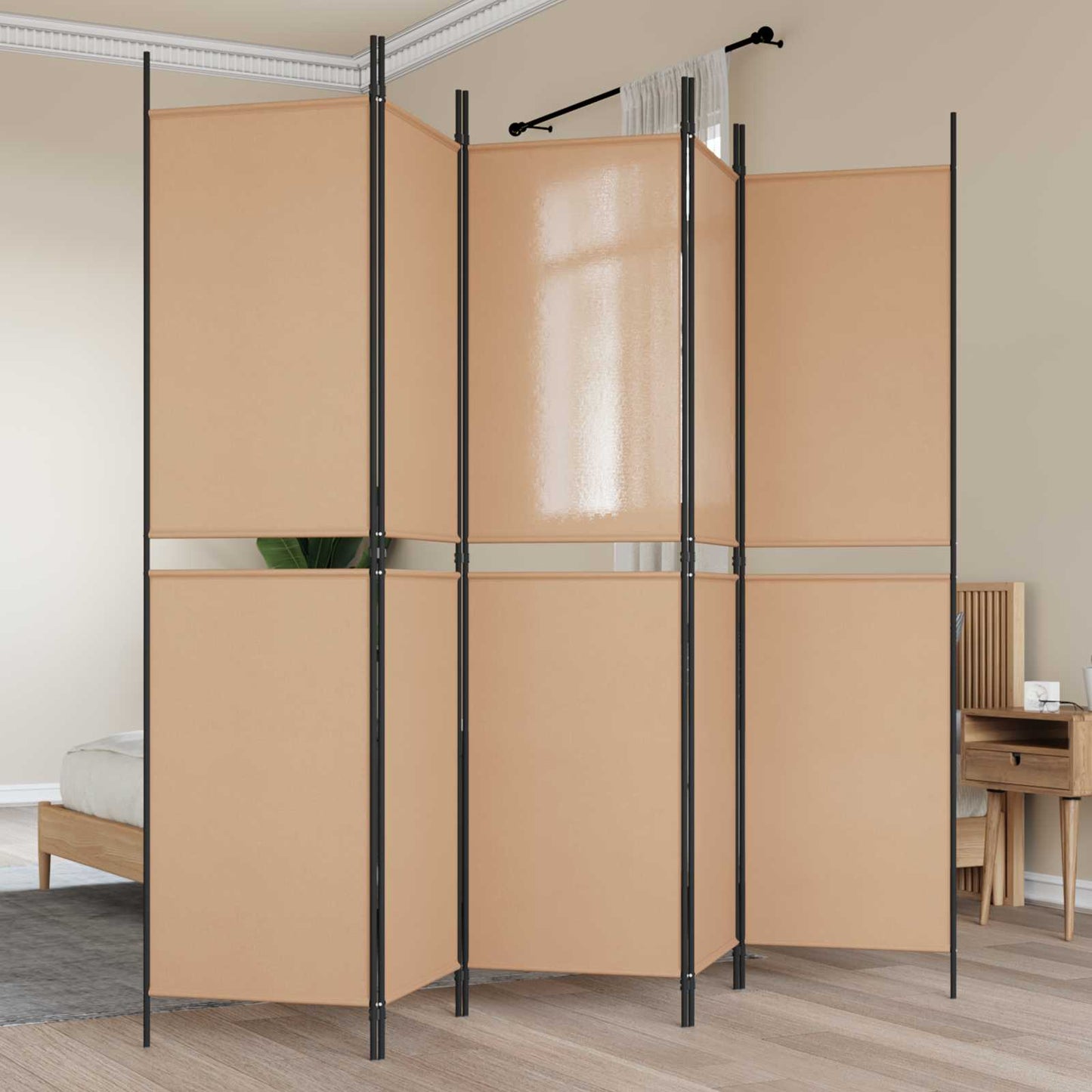 5-Panel Room Divider Beige 250 x 200 cm Fabric