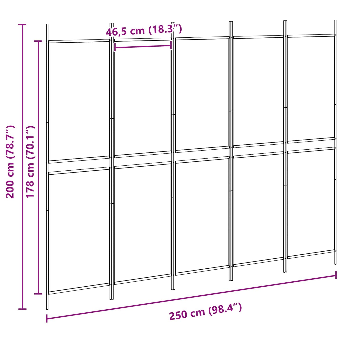 5-Panel Room Divider Beige 250 x 200 cm Fabric