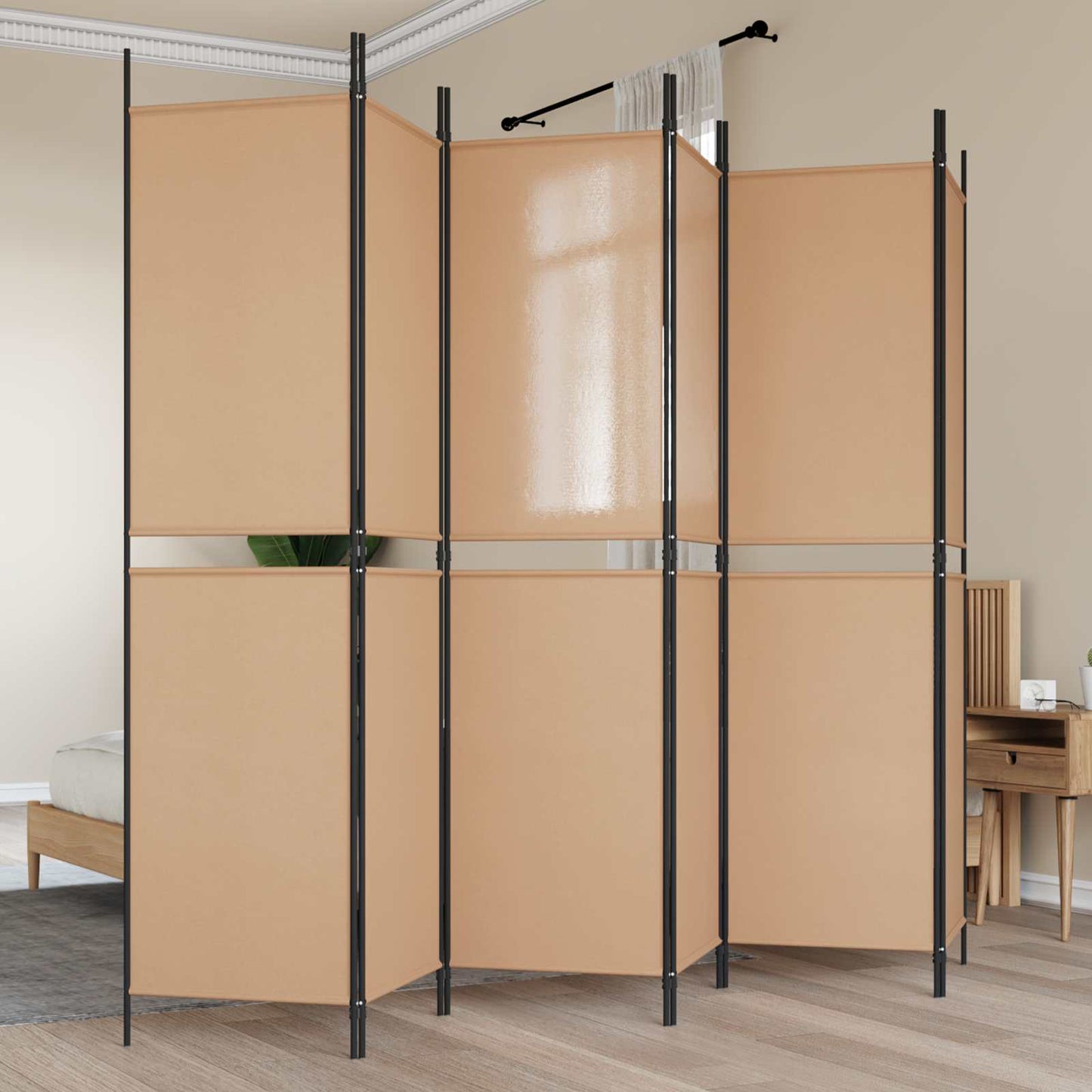 6-Panel Room Divider Beige 300 x 200 cm Fabric