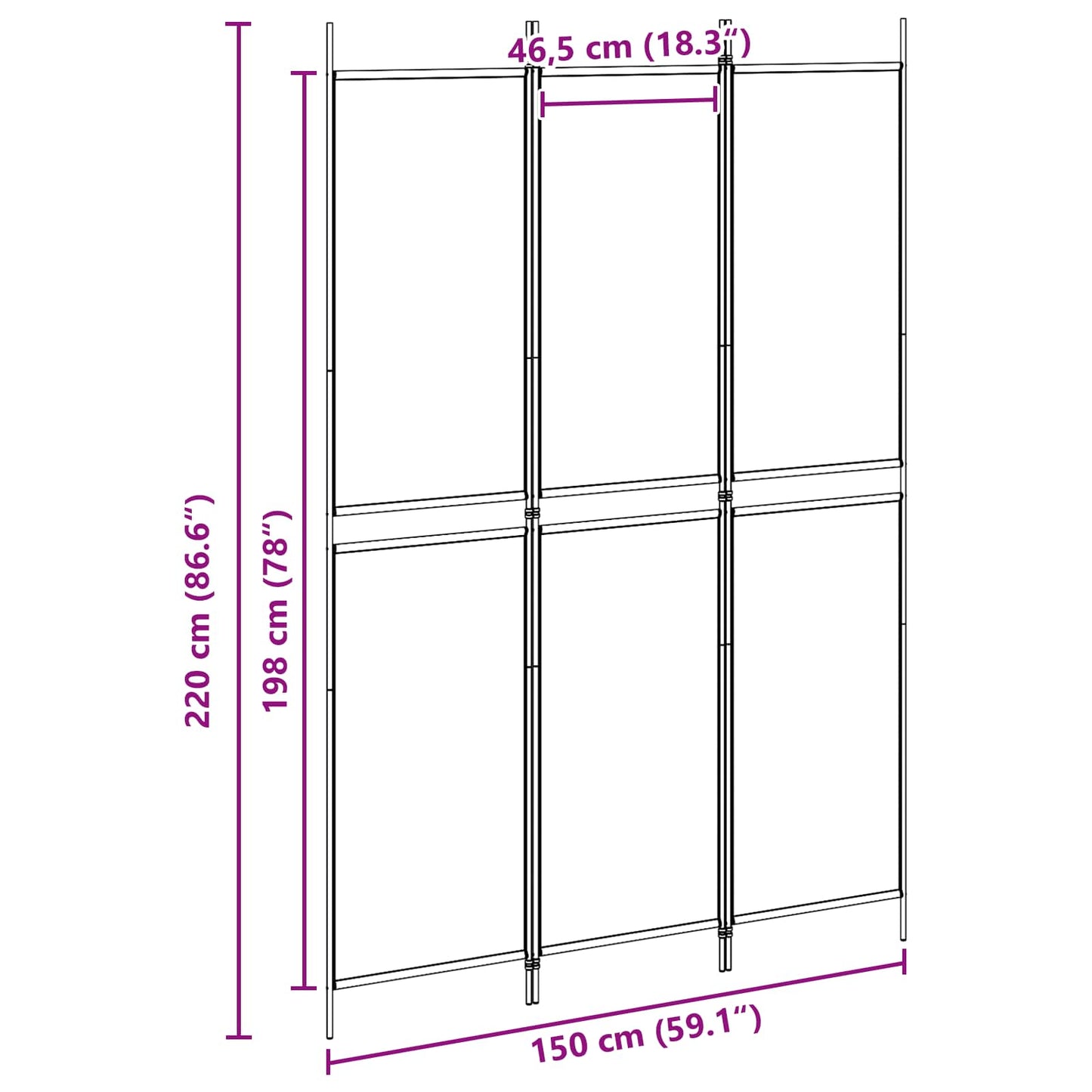 3-Panel Room Divider Beige 150 x 220 cm Fabric