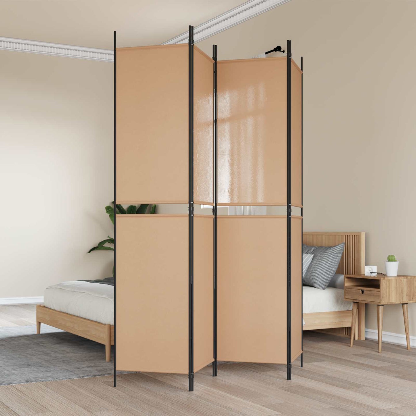 4-Panel Room Divider Beige 200 x 220 cm Fabric