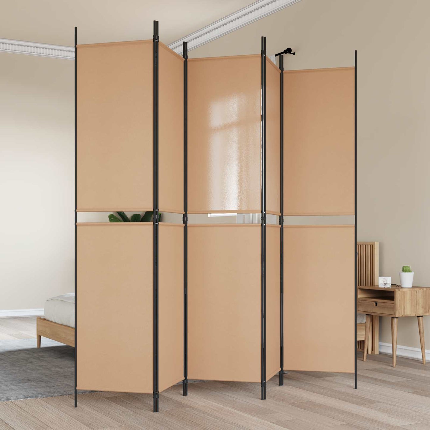 5-Panel Room Divider Beige 250 x 220 cm Fabric