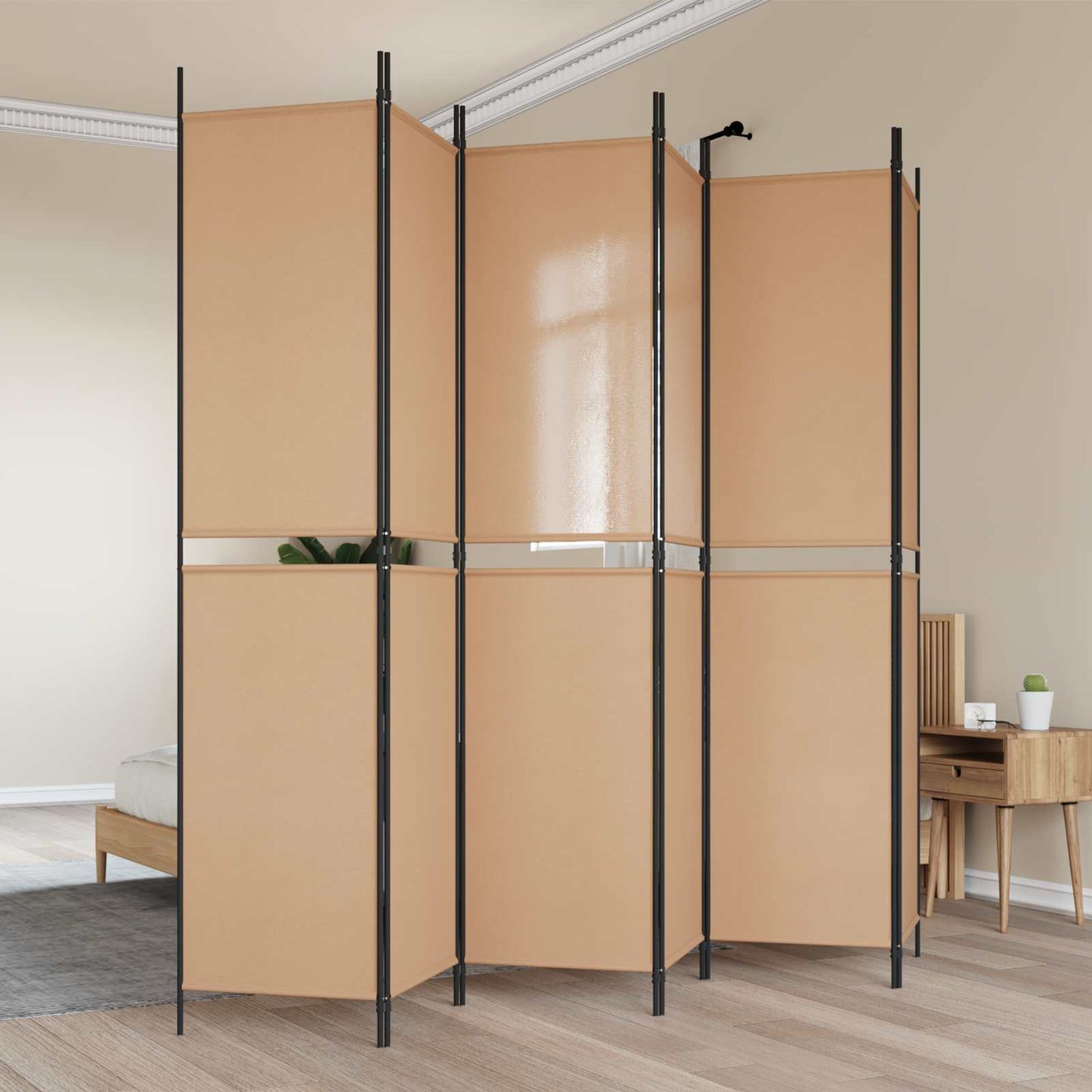 6-Panel Room Divider Beige 300 x 220 cm Fabric