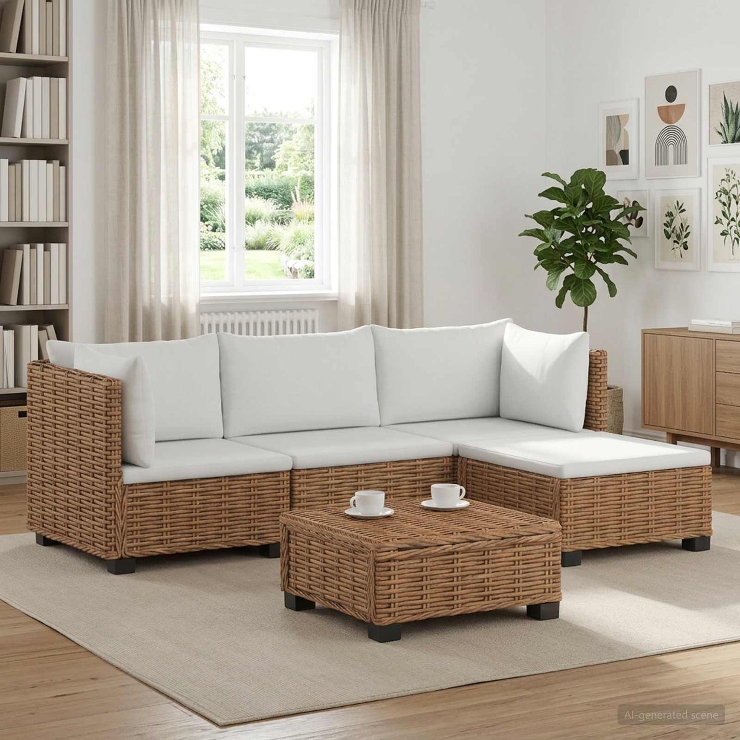 5 pcs Rattan Lounge Set with Cushions GENDT Natural Rattan