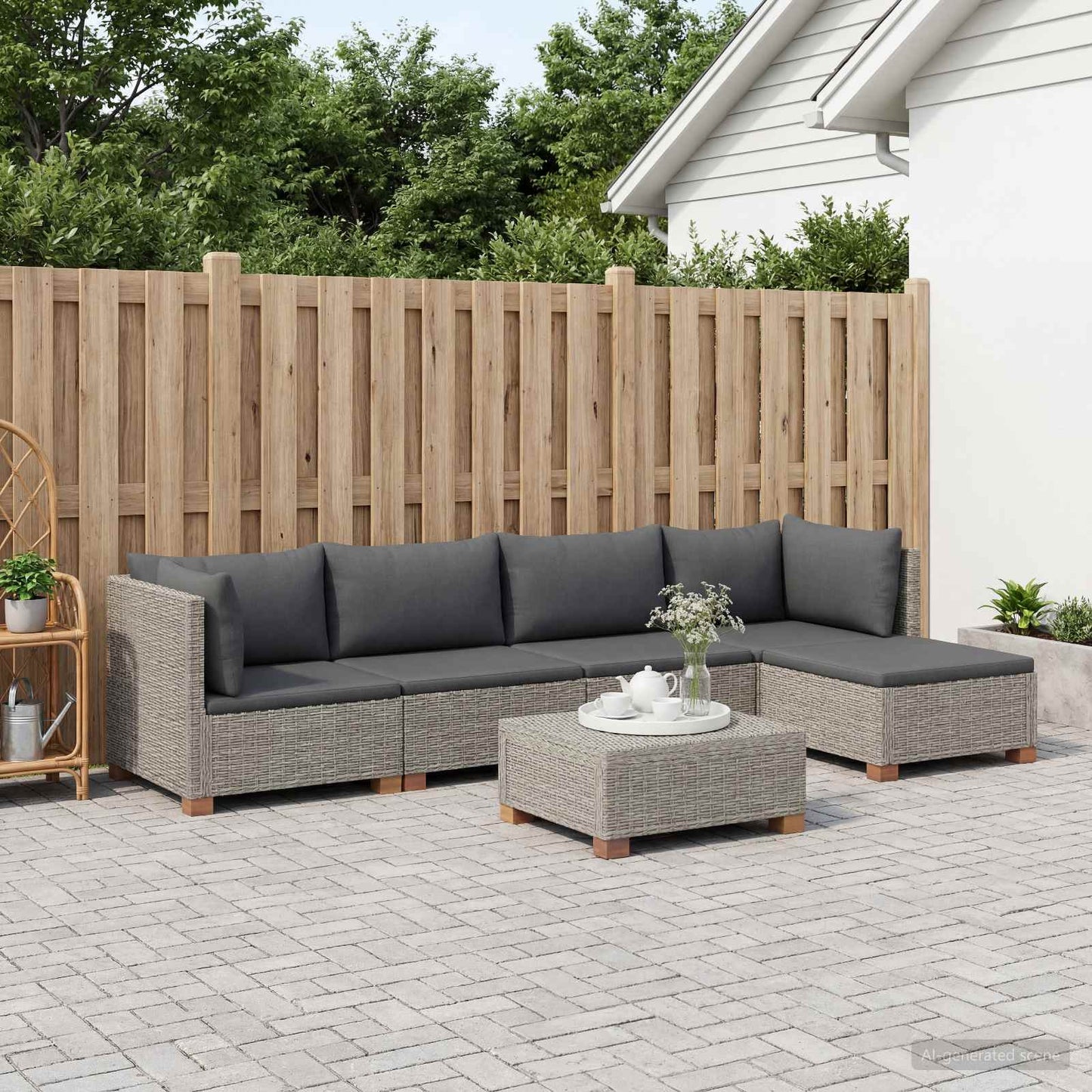 6 pcs Rattan Lounge Set with Cushions GENDT Natural Rattan