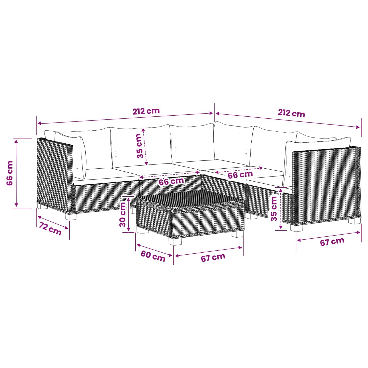 6 pcs Rattan Lounge Set with Cushions GENDT Natural Rattan