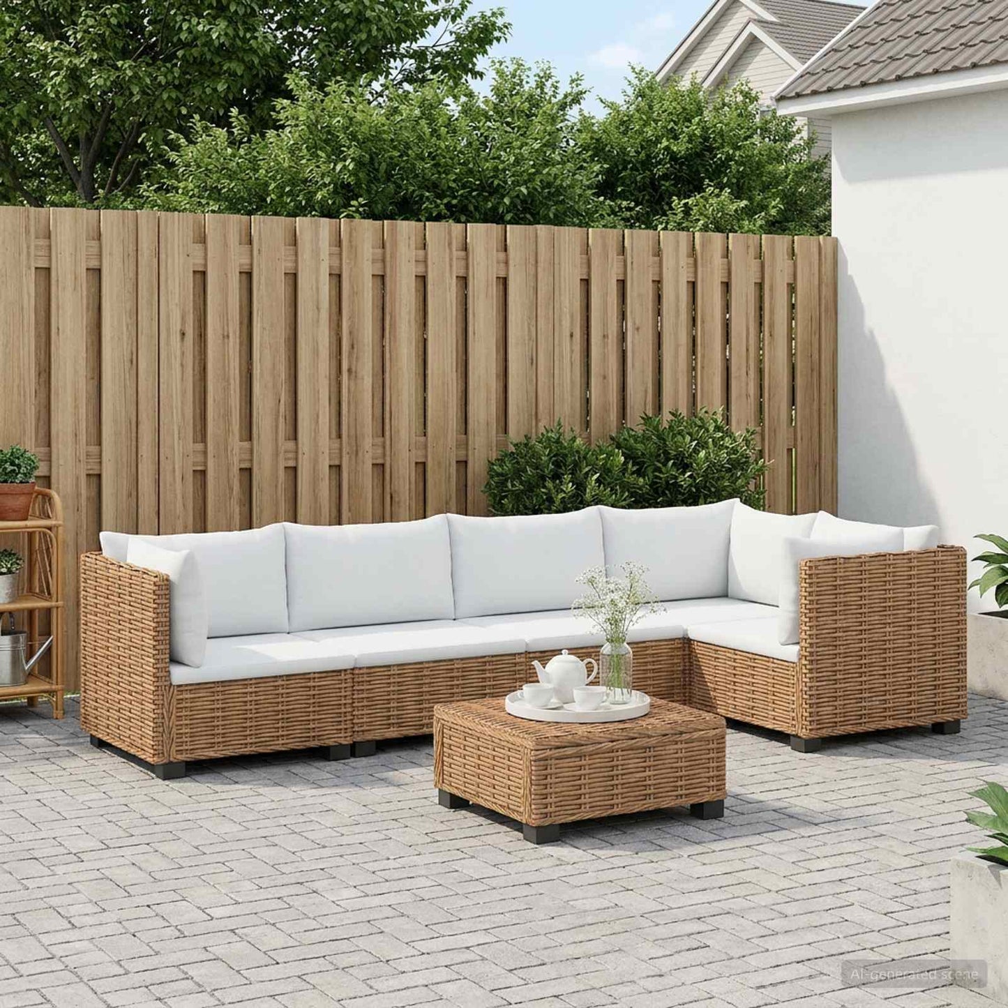 6 pcs Rattan Lounge Set with Cushions GENDT Natural Rattan