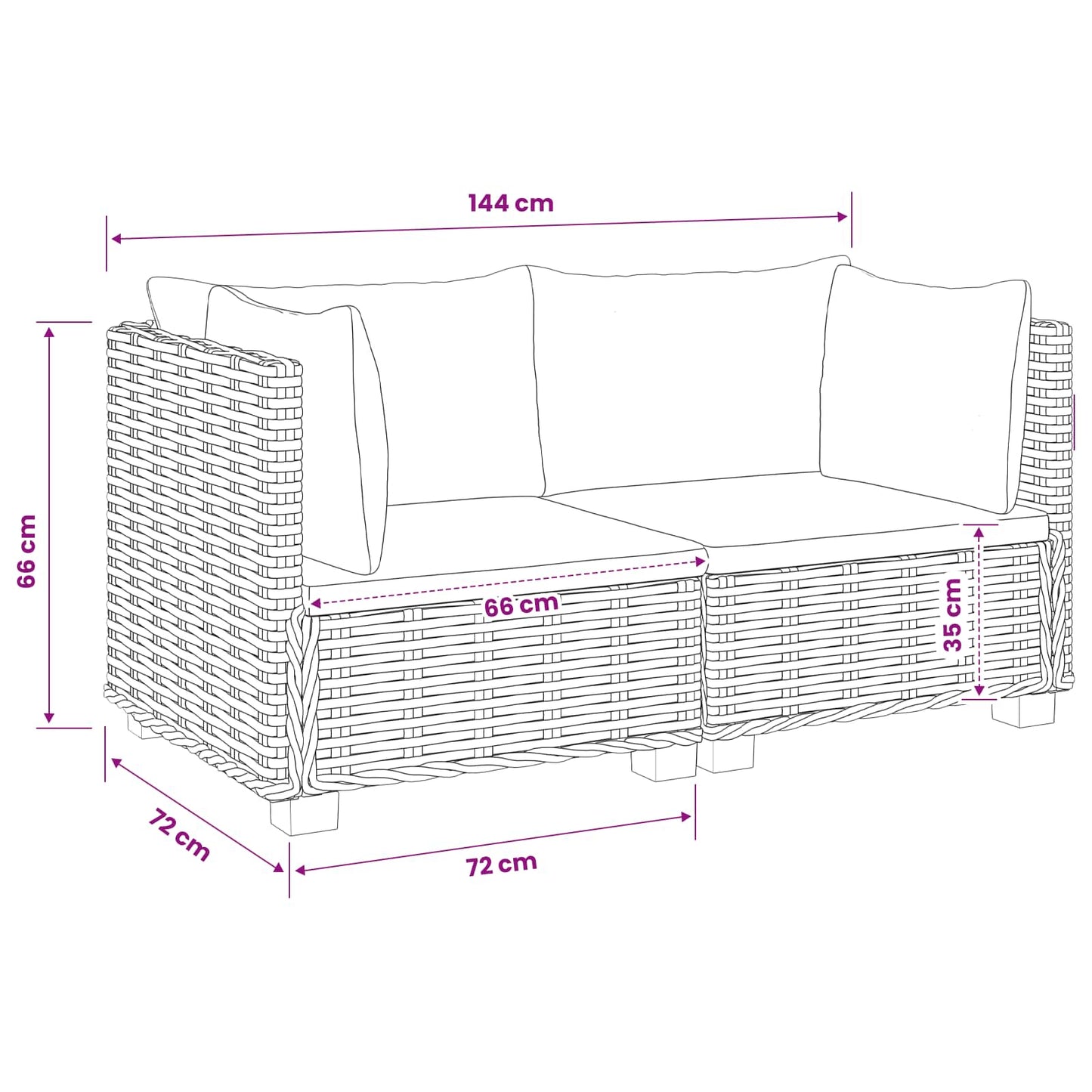 2 pcs Rattan Lounge Set with Cushions GENDT Natural Rattan