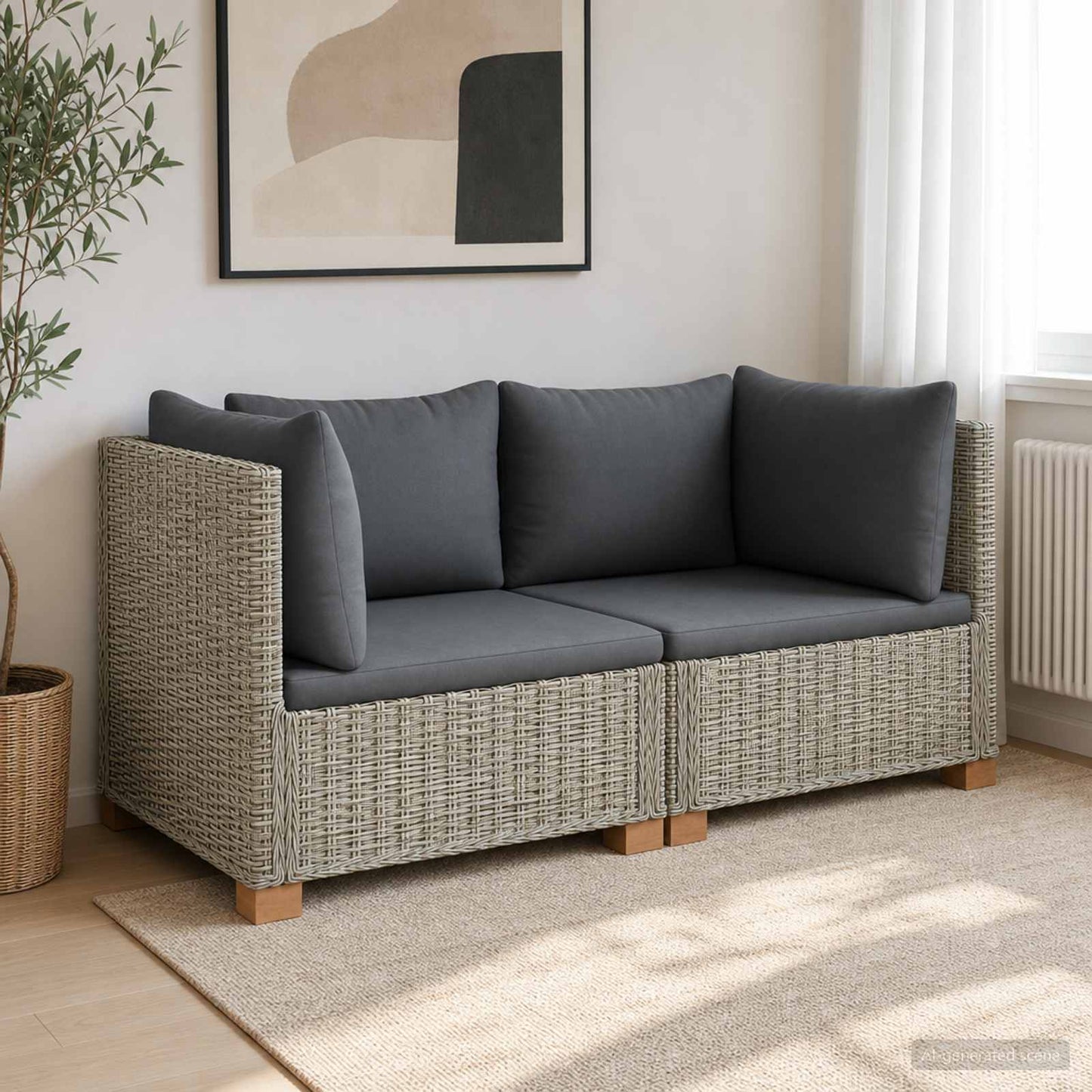 2 pcs Rattan Lounge Set with Cushions GENDT Natural Rattan