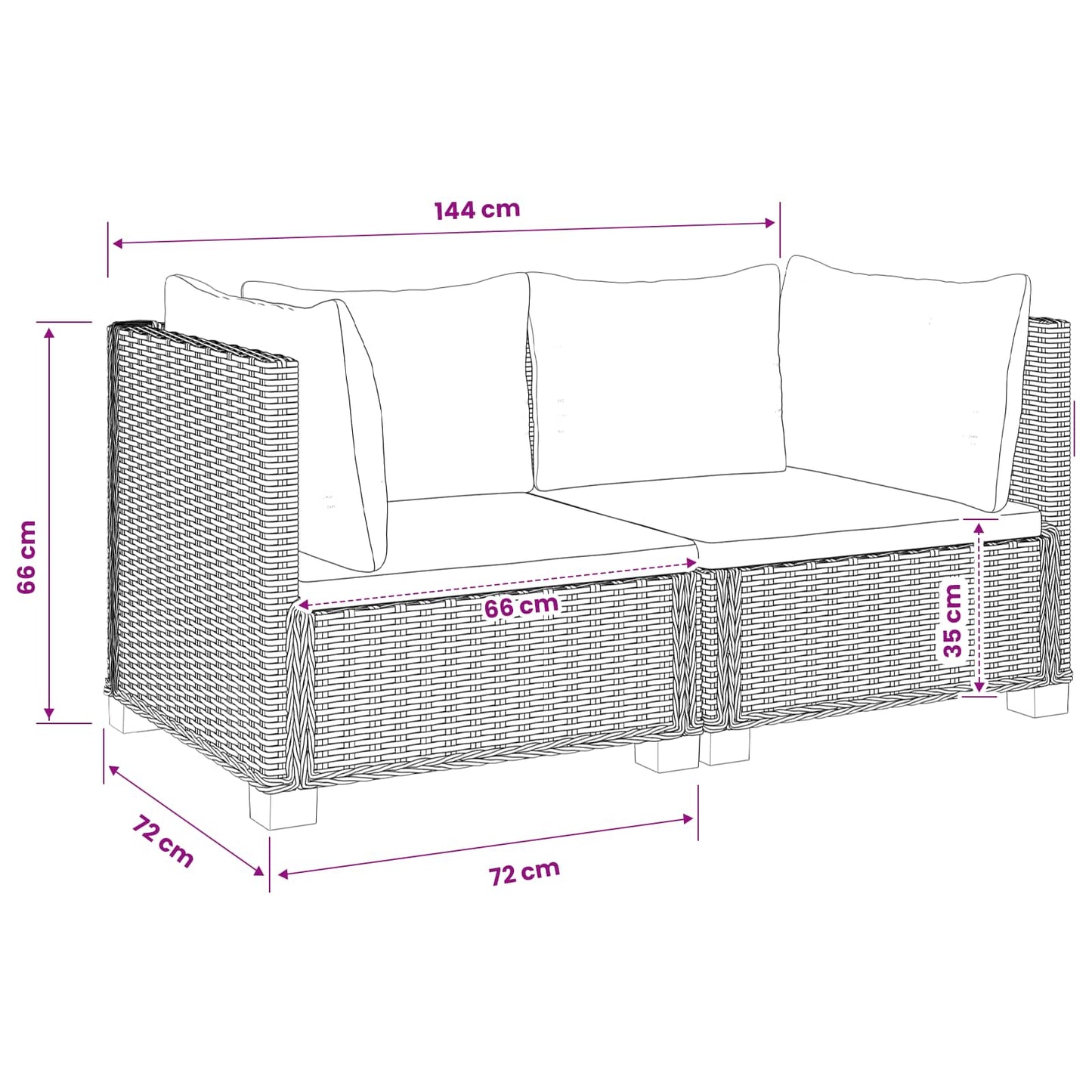 2 pcs Rattan Lounge Set with Cushions GENDT Natural Rattan