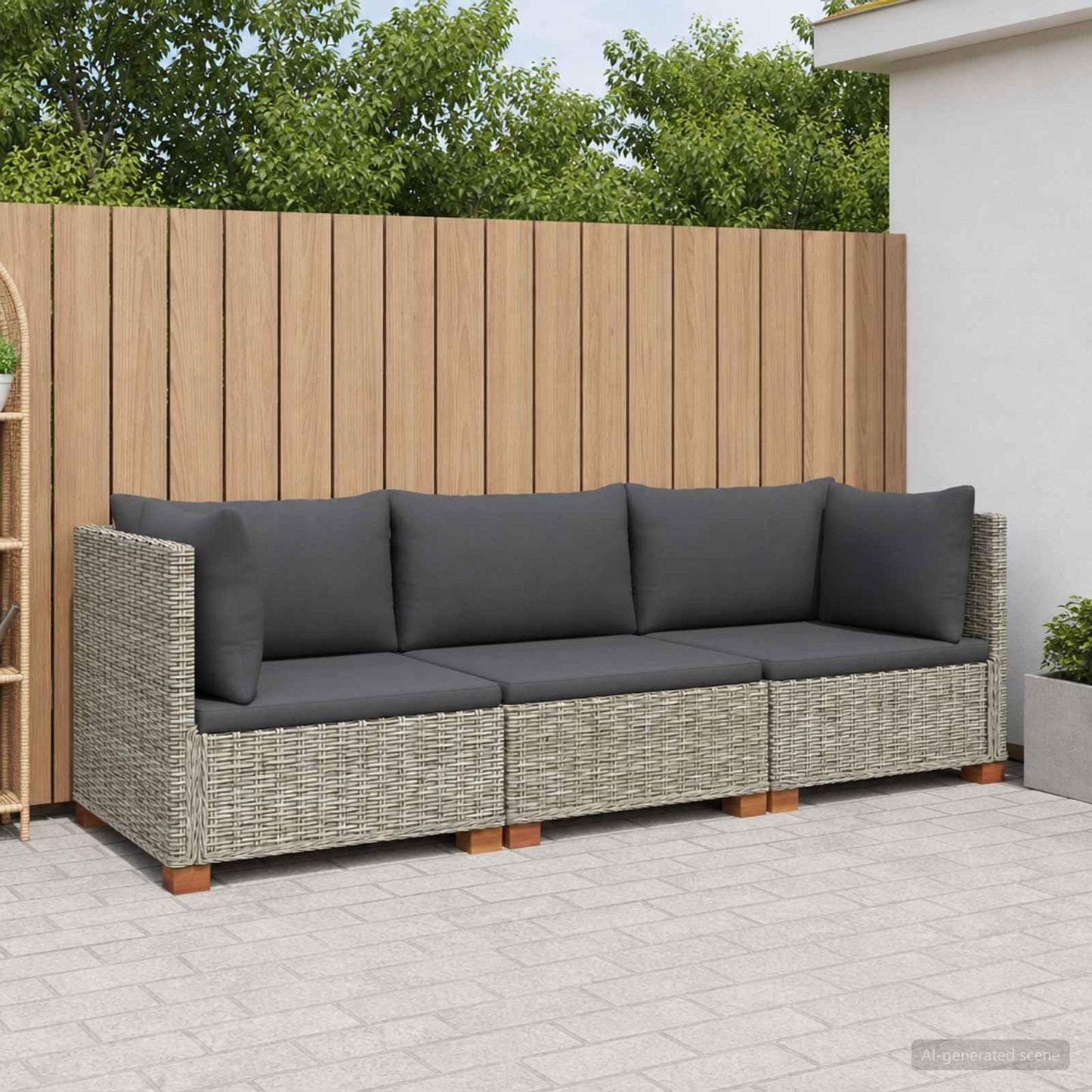 3 pcs Rattan Lounge Set with Cushions GENDT Natural Rattan