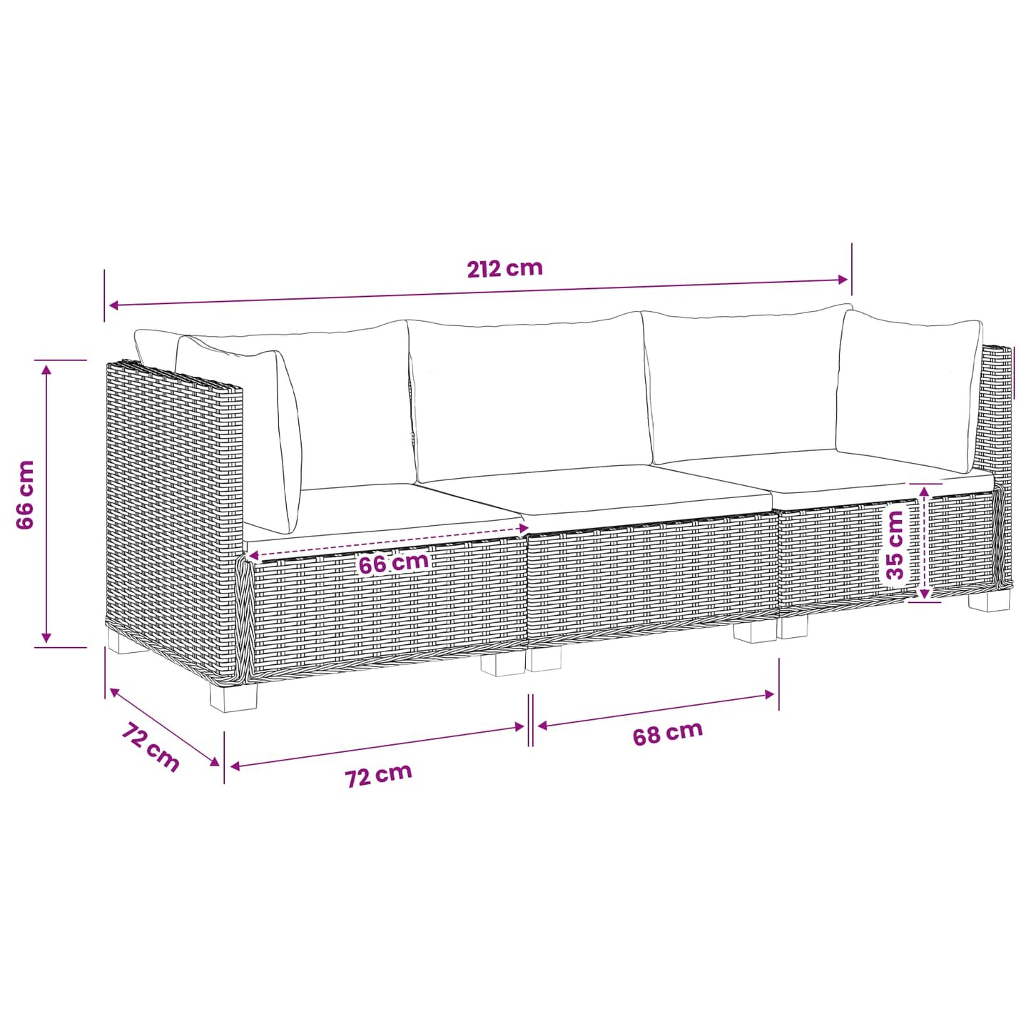 3 pcs Rattan Lounge Set with Cushions GENDT Natural Rattan