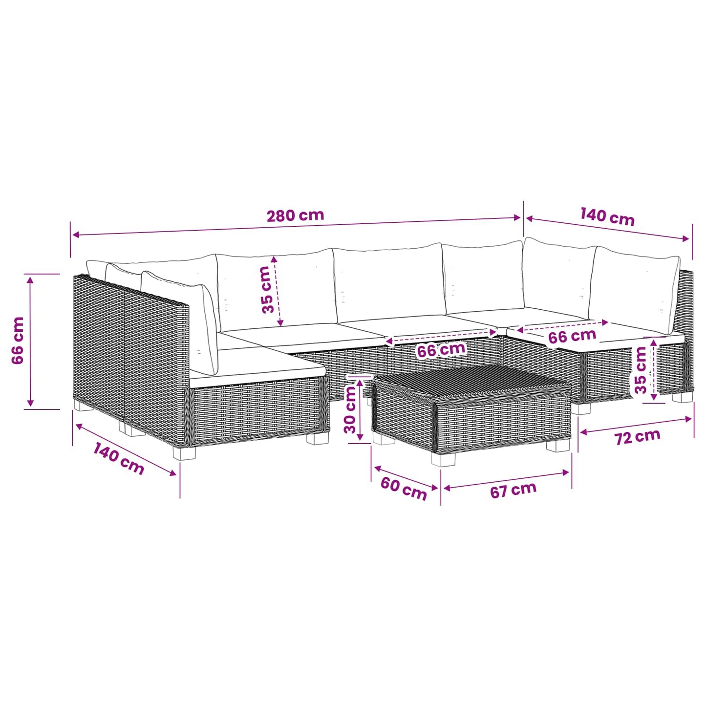 7 pcs Rattan Lounge Set with Cushions GENDT Natural Rattan