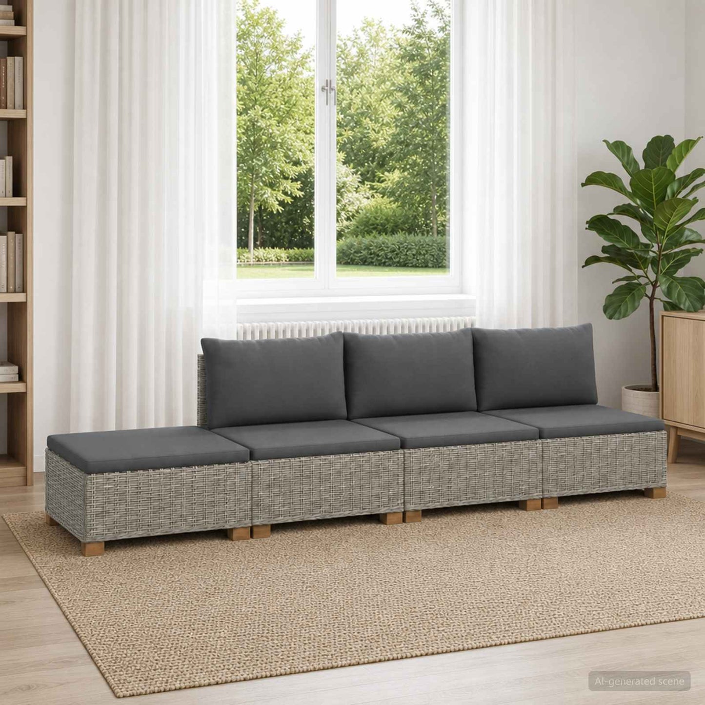 4 pcs Rattan Lounge Set with Cushions GENDT Natural Rattan