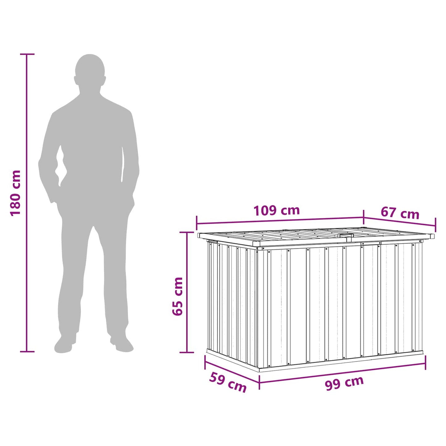 Outdoor Storage Box Wood 109 x 67 x 65 cm Galvanised Steel