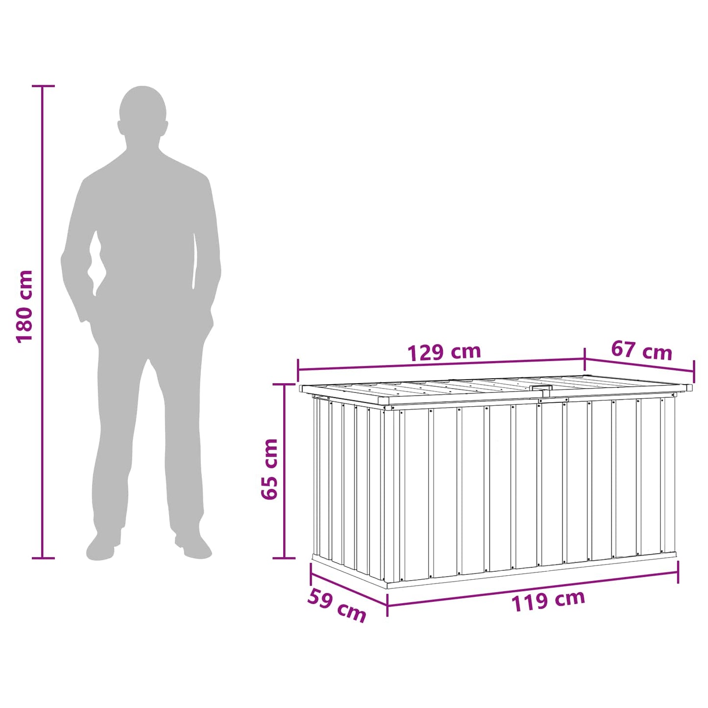 Outdoor Storage Box Wood 129 x 67 x 65 cm Galvanised Steel