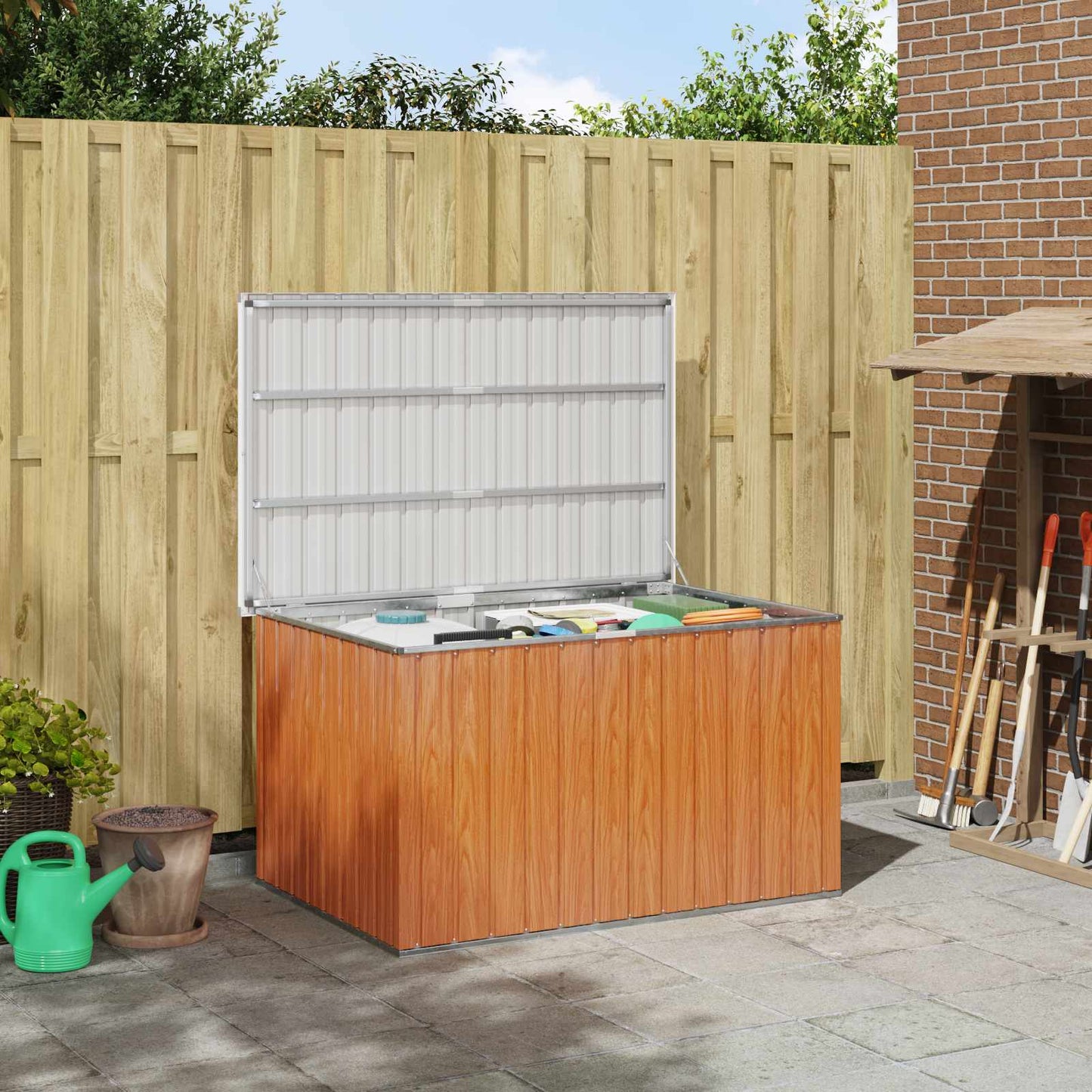 Outdoor Storage Box Galvanised Steel 150 x 101 x 91 cm Wood