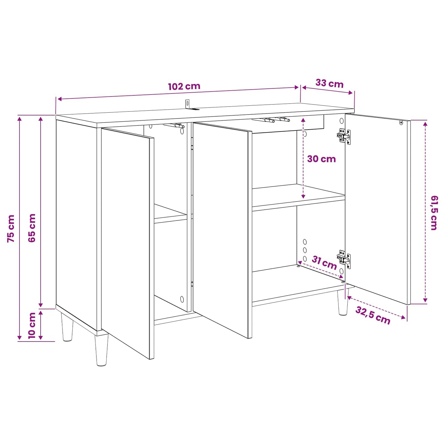 Sideboard BONN Sonoma 102 x 33 x 75 cm Engineered Wood
