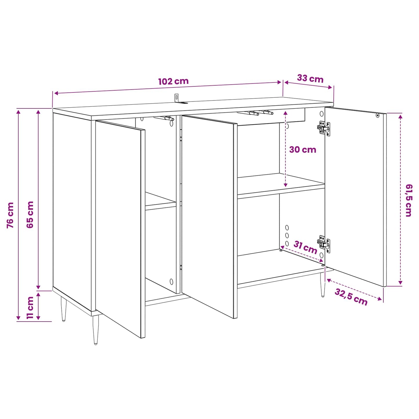 Sideboard RAALTE Black Oak 102 x 33 x 76 cm Engineered Wood