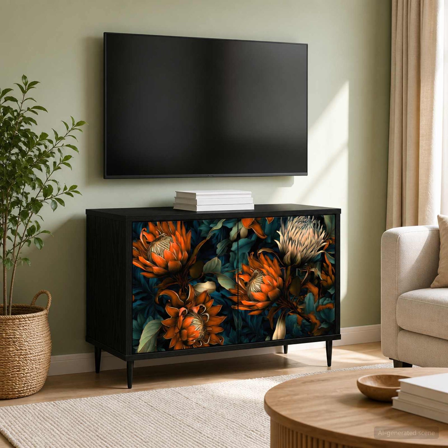 TV Cabinet LOCHEM 69 x 33 x 50.5 cm Black Oak Engineered Wood
