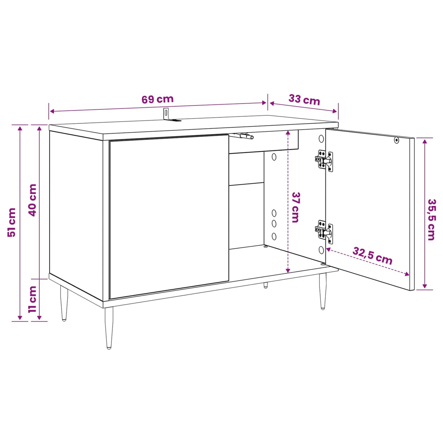 TV Cabinet AACHEN 69 x 33 x 50.5 cm Black Oak Engineered Wood