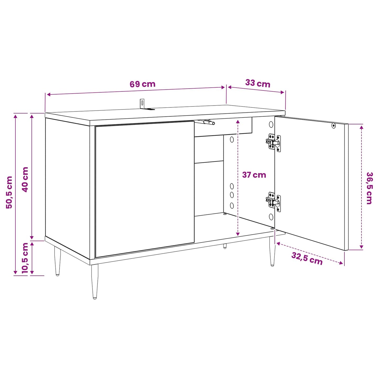 TV Cabinet BREMEN 69 x 33 x 50.5 cm Black Oak Engineered Wood