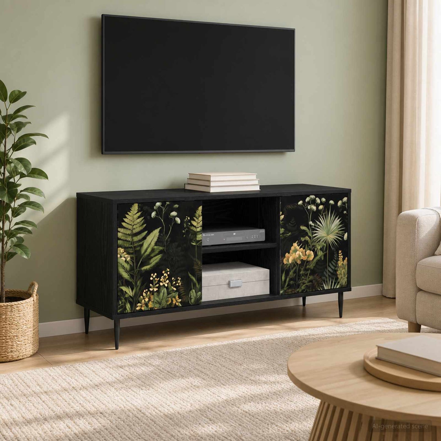 TV Cabinet RHENEN 102 x 33 x 51 cm Black Oak Engineered Wood