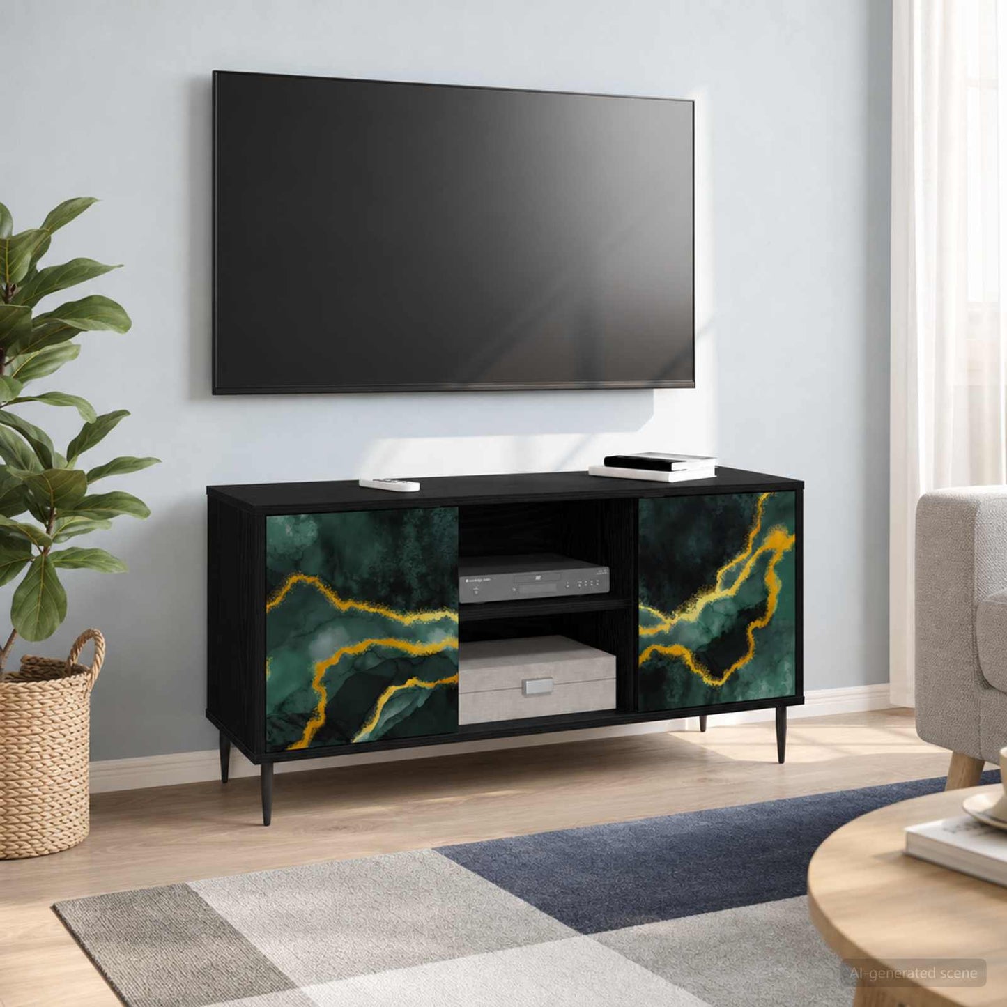 TV Cabinet WIJHE 102 x 33 x 51 cm Black Oak Engineered Wood