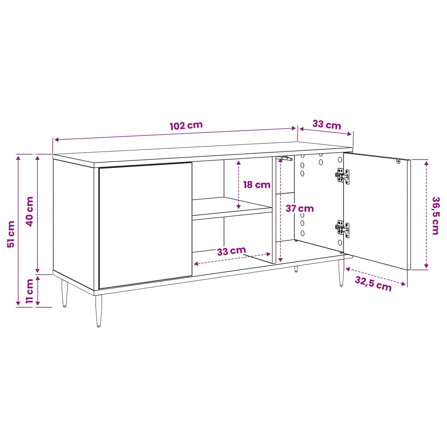 TV Cabinet OMMEN 102 x 33 x 51 cm Black Oak Engineered Wood