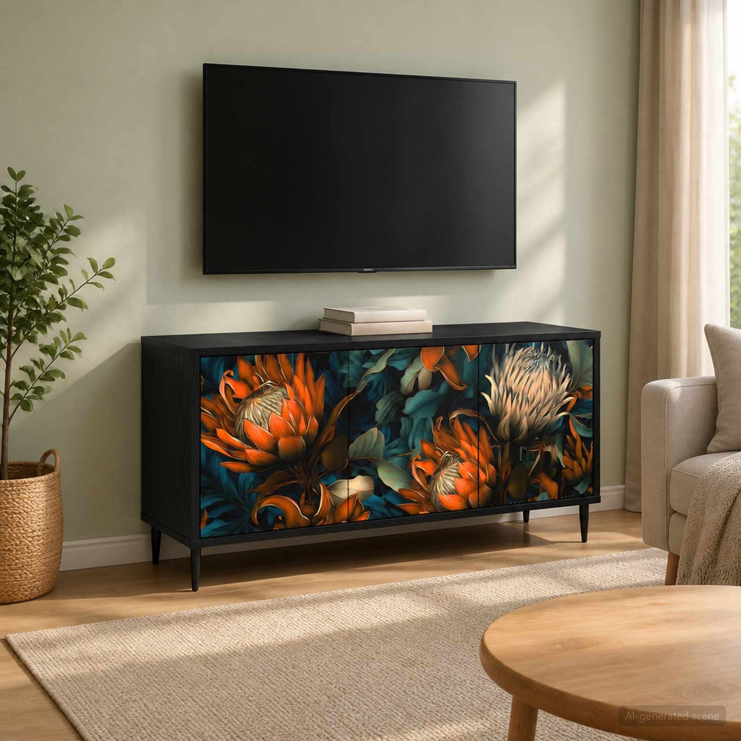 TV Cabinet LOCHEM 102 x 33 x 51 cm Black Oak Engineered Wood