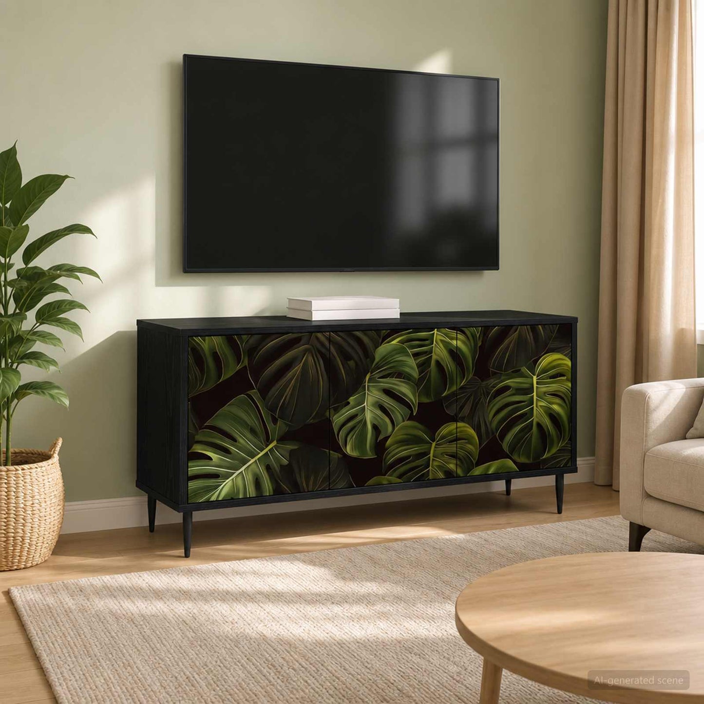 TV Cabinet ELBURG 102 x 33 x 51 cm Black Oak Engineered Wood