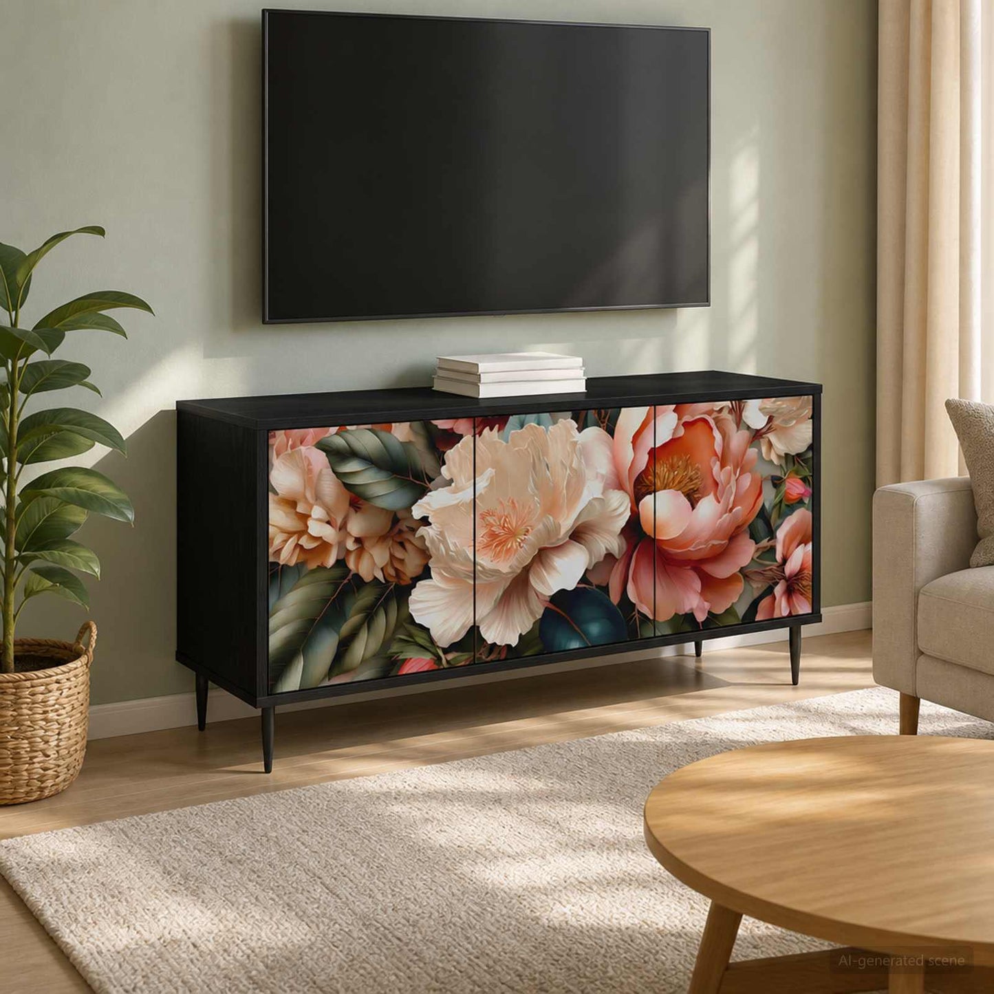TV Cabinet BORNE 102 x 33 x 51 cm Black Oak Engineered Wood