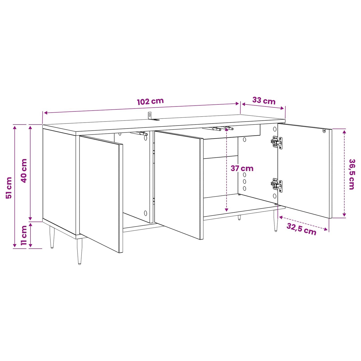 TV Cabinet HEESCH 102 x 33 x 51 cm Black Oak Engineered Wood